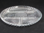 relish dish, 4 compartment, 10" diameter, glass, made in USA